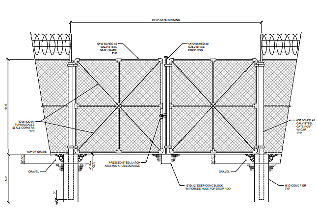 Chain link fence with barbed tape tops for substation security fencing